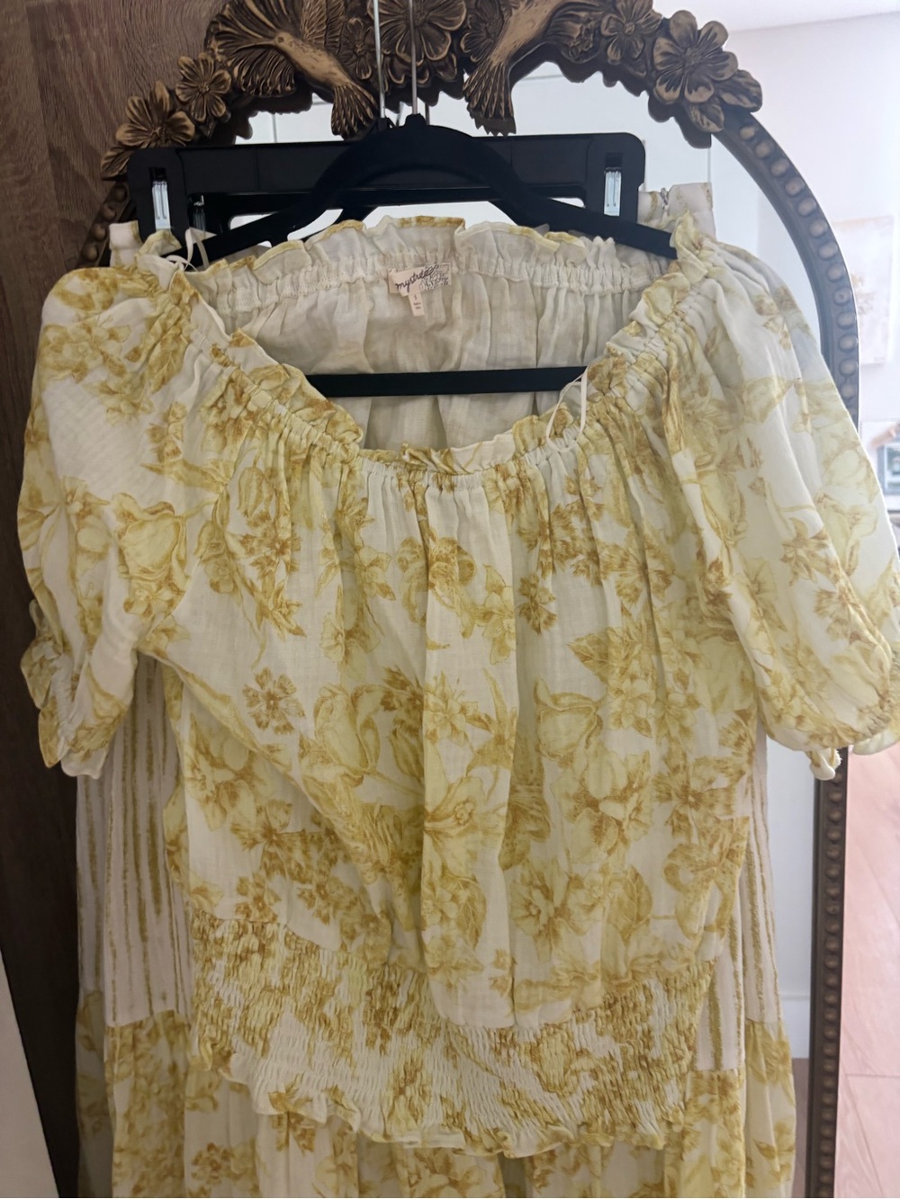 Yellow Floral Off-Shoulder Women’s Top in skirt